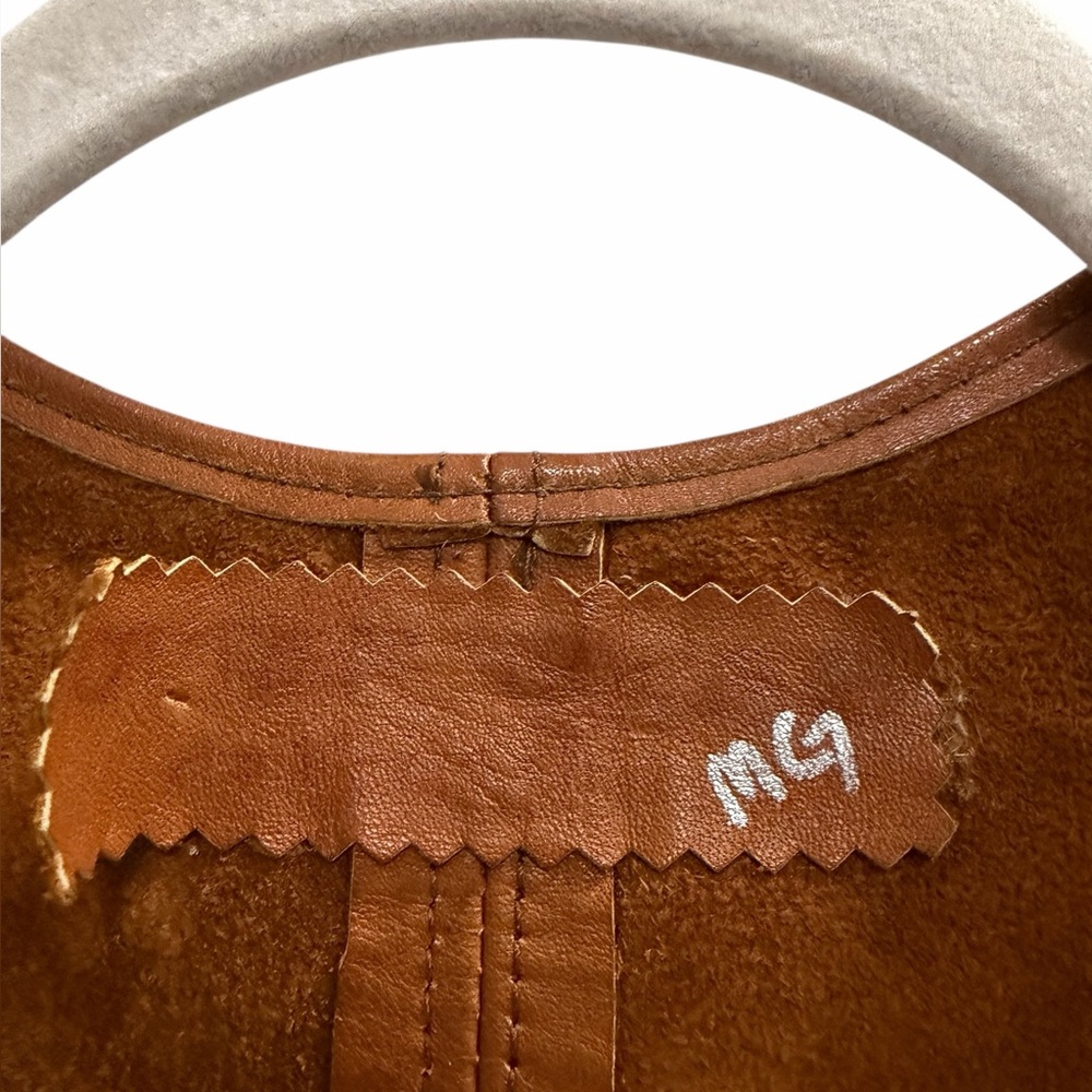 Vintage Brown Leather Embroidered Button-Front Vest - Picture 7 of 9